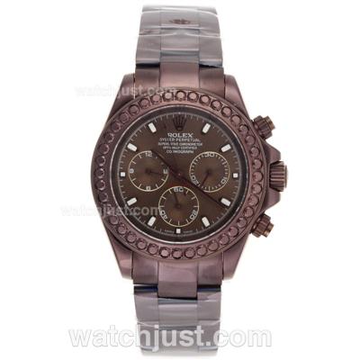 Rolex Daytona Automatic Full Coffee Gold Brown Diamond Bezel Stick Markers with Brown Dial