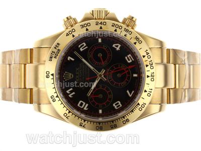 Rolex Daytona Automatic Full Gold Number Markers with Black Dial