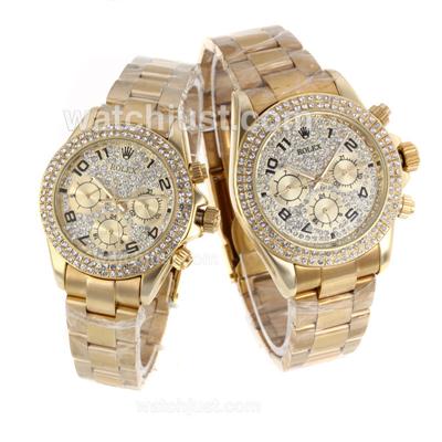 Rolex Daytona Automatic Full Gold with Number Marking-Diamond Dial Couple Watch