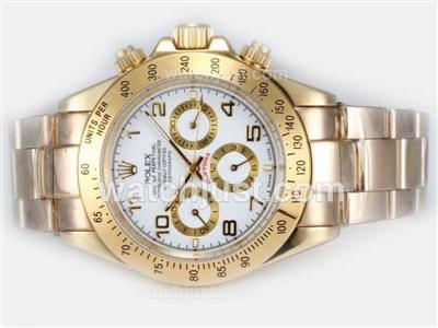 Rolex Daytona Automatic Full Gold with White Dial-Number Marking