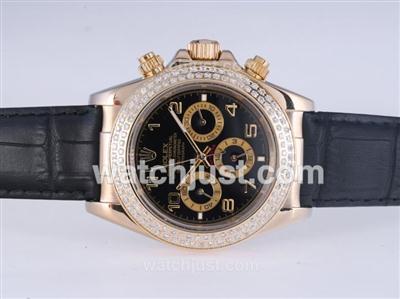 Rolex Daytona Automatic Gold Case Diamond Bezel with Black Dail-Number Marking