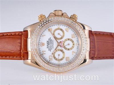 Rolex Daytona Automatic Gold Case with Diamond Bezel-White Dail with Number Maker