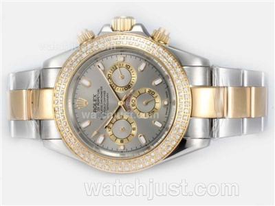 Rolex Daytona Automatic Two Tone Diamond Bezel with Gray Dial