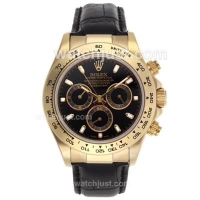 Rolex Daytona Chronograph Asia Valijoux 7750 Movement Gold Case with Black Dial