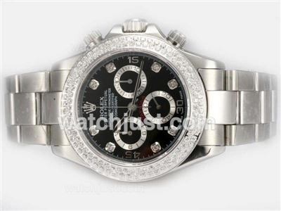 Rolex Daytona Chronograph Swiss Valjoux 7750 Movement Black With Diamond Bezel and Marking-New Version