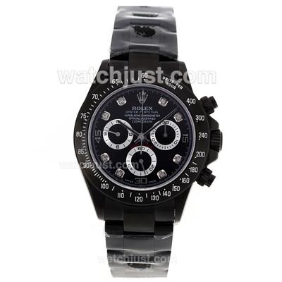 Rolex Daytona Chronograph Swiss Valjoux 7750 Movement Full PVD Diamond Markers with Black Dial