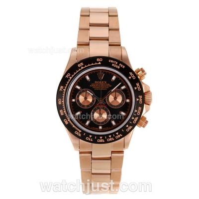 Rolex Daytona Chronograph Swiss Valjoux 7750 Movement Full Rose Gold PVD Bezel Stick Markers with Black Dial