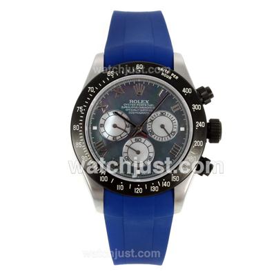 Rolex Daytona Chronograph Swiss Valjoux 7750 Movement PVD Bezel Roman Markers with MOP Dial-Blue Rubber Strap