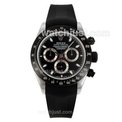 Rolex Daytona Chronograph Swiss Valjoux 7750 Movement PVD Bezel with Black Dial-Rubber Strap