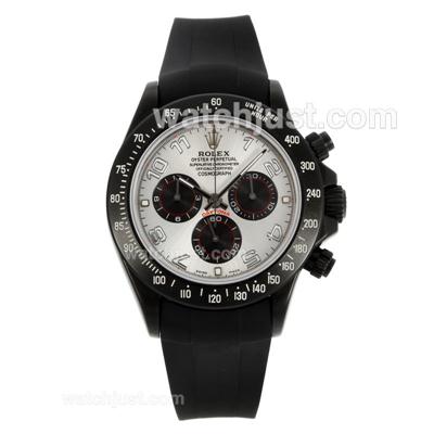 Rolex Daytona Chronograph Swiss Valjoux 7750 Movement PVD Bezel with White Dial Rubber Strap-Sapphire Glass