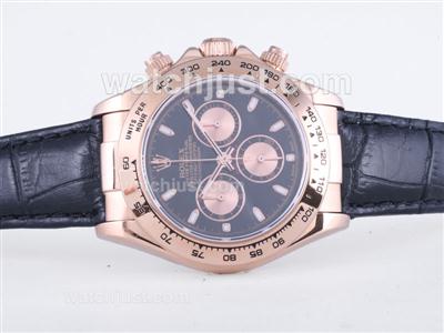 Rolex Daytona Chronograph Swiss Valjoux 7750 Movement Rose Gold Case with Black Dial