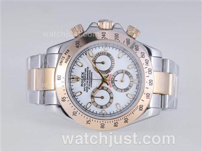 Rolex Daytona Chronograph Swiss Valjoux 7750 Movement Two Tone with White Dial