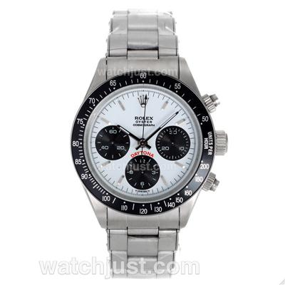 Rolex Daytona Chronograph Swiss Valjoux 7750 Movement with White Dial S/S-Rivet Strap