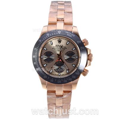 Rolex Daytona Rose Gold Automatic Ceramic Bezel Stick Markers with Gray Dial