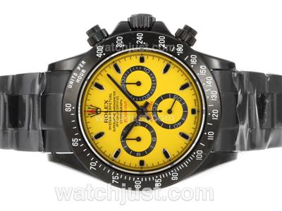 Rolex Daytona Valjoux 7750 Movement Full PVD with Yellow Dial and Stick Marking - Black-Out New Version