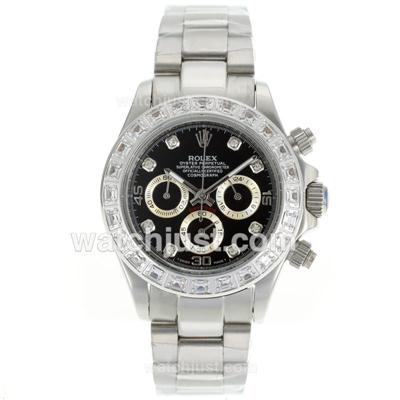 Rolex Daytona Working Chronograph CZ Diamond Bezel Diamond Markers With Black Dial