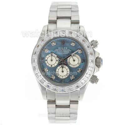 Rolex Daytona Working Chronograph CZ Diamond Bezel Diamond Markers With Blue Mop Dial