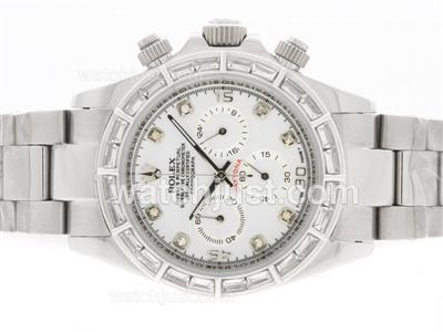 Rolex Daytona Working Chronograph CZ Diamond Bezel with White Dial-Diamond Marking