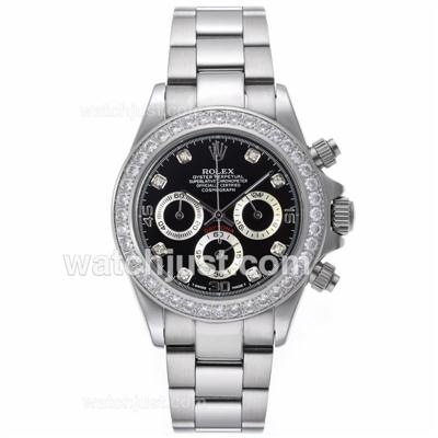 Rolex Daytona Working Chronograph Diamond Bezel Diamond Markers with Black Dial S/S