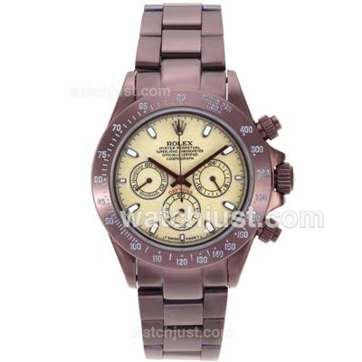 Rolex Daytona Working Chronograph Full Coffee Gold Stick Markers with Yellow Granite Dial