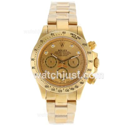 Rolex Daytona Working Chronograph Full Gold Diamond Markers with Golden Dial-Lady Size