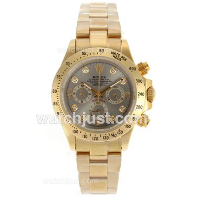 Rolex Daytona Working Chronograph Full Gold Diamond Markers with Gray Dial-Lady Size