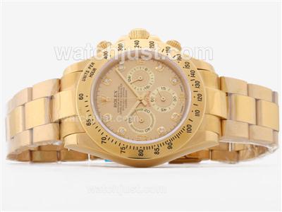 Rolex Daytona Working Chronograph Full Gold with Golden Dial-Diamond Marking Sapphire Glass