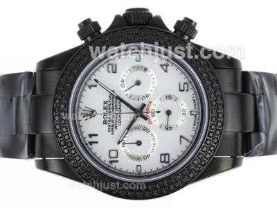 Rolex Daytona Working Chronograph Full PVD Diamond Bezel with White Dial-Number Marking