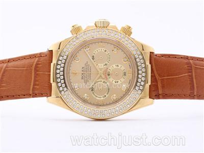 Rolex Daytona Working Chronograph Golden Case and Dial - Diamond Marking and Bezel