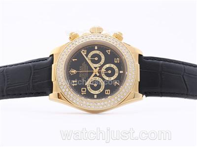 Rolex Daytona Working Chronograph Golden Case Black Dial with Arabic Numerals-Diamond Bezel