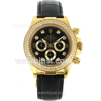 Rolex Daytona Working Chronograph Golden Case With Black Dial - Diamond Marking Diamond Bezel