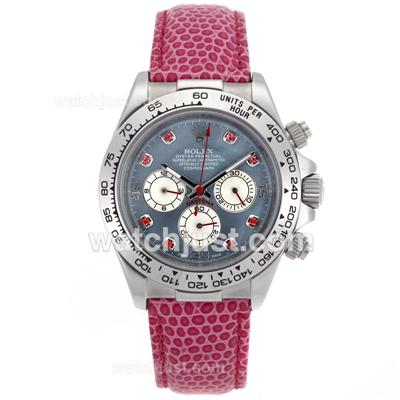 Rolex Daytona Working Chronograph Red Diamond Markers and Blue MOP Dial - Pink Leather Strap