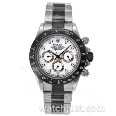 Rolex Daytona Working Chronograph Stick Markers with White Dial-S/S with PVD Strap