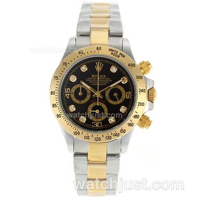 Rolex Daytona Working Chronograph Two Tone Diamond Markers with Black Dial-Lady Size