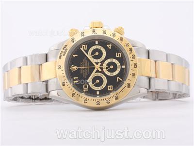 Rolex Daytona Working Chronograph Two Tone with Black Dial-Number Marking Sapphire Glass