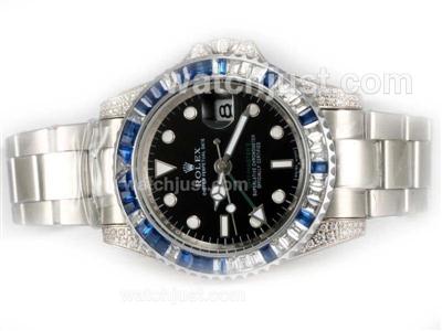 Rolex GMT-Master II Automatic Baguette CZ Diamond Bezel with Black Dial