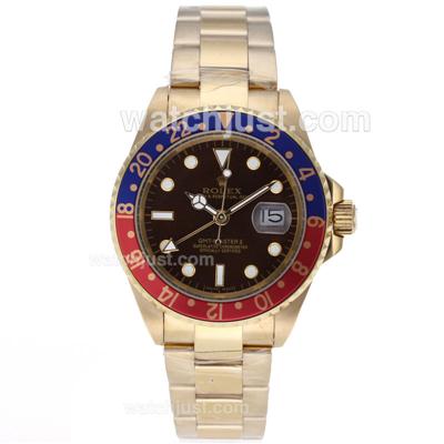 Rolex GMT-Master II Automatic Full Gold Red/Blue Bezel with Brown Dial