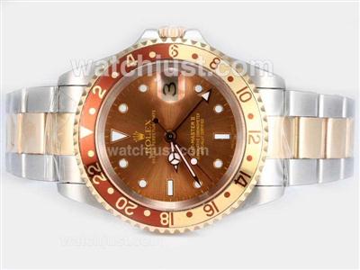 Rolex GMT-Master II Swiss ETA 2836 Movement Two Tone-18K Gold with Brown Dial