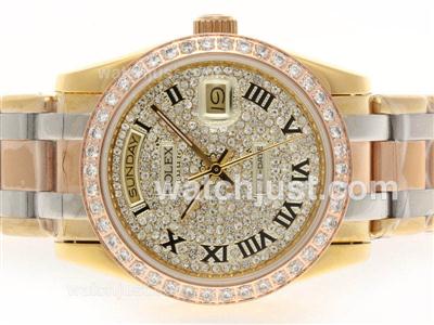 Rolex Masterpiece Automatic Three Tone Diamond Bezel and Dial with Roman Marking