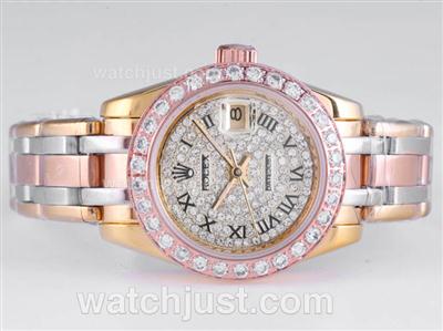 Rolex Masterpiece Automatic Three Tone with Diamond Bezel and Dial-Roman Marking