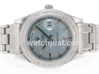 Rolex Masterpiece Swiss ETA 2836 Movement Diamond Bezel and Marking with Light Blue Dial