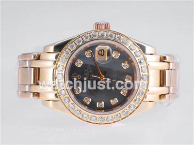 Rolex Masterpiece Swiss ETA 2836 Movement Full Gold Diamond Marking and Bezel with Black MOP Dial