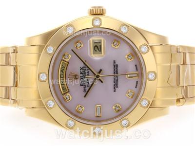 Rolex Masterpiece Swiss ETA 2836 Movement Full Gold Diamond Marking with Pink MOP Dial