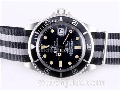 Rolex Submariner Cartier Automatic with Black Bezel and Dial Vintage Version-Nylon Strap