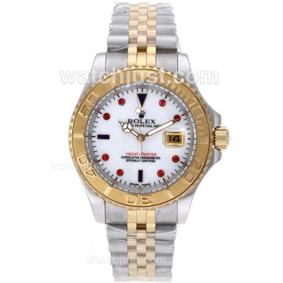 Rolex Yacht-Master Automatic Two Tone Red Diamond Markers with White Dial