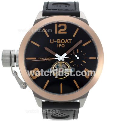 U-Boat Italo Fontana Tourbillon Automatic Two Tone Case with Black Dial-Leather Strap