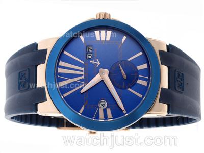 Ulysse Nardin Dual Time Automatic Rose Gold Case with Blue Dial-Rubber Strap