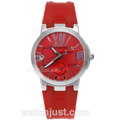 Ulysse Nardin Dual Time Automatic with Red Dial-Red Rubber Strap