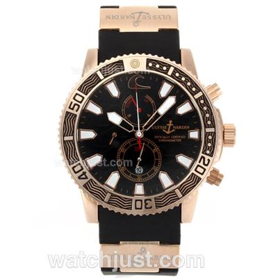 Ulysse Nardin Marine Automatic Rose Gold Case with Black Dial-Rubber Strap