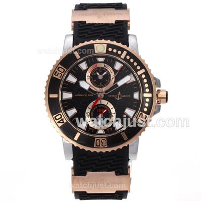 Ulysse Nardin Marine Two Time Zone Automatic Two Tone Case with Black Dial-Rubber Strap